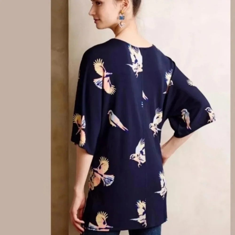 Anthropologie Deletta Fly Away Bird Navy Tunic - Picture 2 of 11